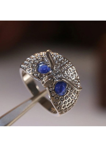 Серебристое кольцо в виде совы с синими глазами и серебристыми бровями регулируемое Owl001 Fashion Jewelry (285110643)