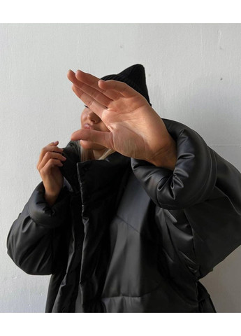 Чорна зимня куртка з екошкіри — заміри в описі куртка-пальто GD/GL Модний простір