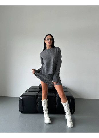 Женский вязаный костюм свитер оверсайз и юбка плиссе MonCher (349453350)