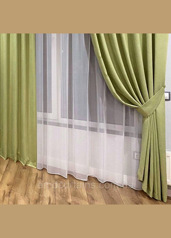 Комплект шторы на тесьме 2 шт с подхватами 250х250 см микровелюр Светло-зеленый, вуаль 750 см Белый No Brand (337358162)