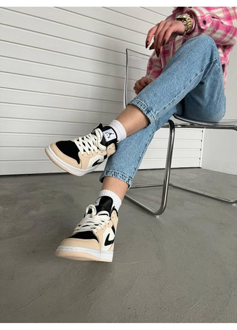 КРОССОВКИ ЖЕНСКИЕ NIKE AIR JORDAN 1 RETRO HIGH BLACK BEIGE НАЙК АИР ДЖОРДАН ЧЕРНЫЕ No Brand чёрные демисезоны (390651655)