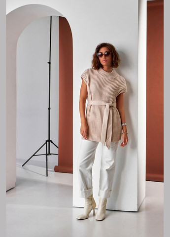 Бежевий демісезонний подовжений жилет з теплої пряжі (2448) Triko Bakh