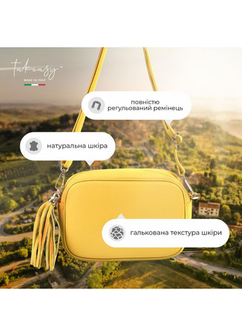 Крос-боді Жовтий - Італійська жіноча м’яка сумка крос-боді із натуральної шкіри на блискавці з підкладкою внутрішньою TAKEASY (358223253)