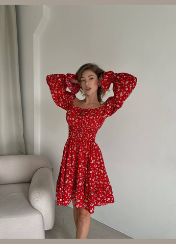 Красное кэжуал женское платье софт No Brand с цветочным принтом