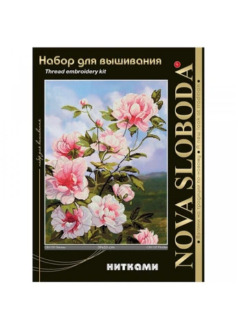 Набор для вышивки нитками на канве с фоновым изображением "Пионы" Нова Слобода (377287777)