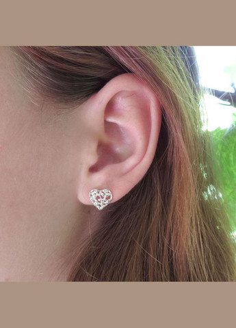 Серебряные серьги пусеты гвоздики "Сердца листики" любовь No Brand (350667454)