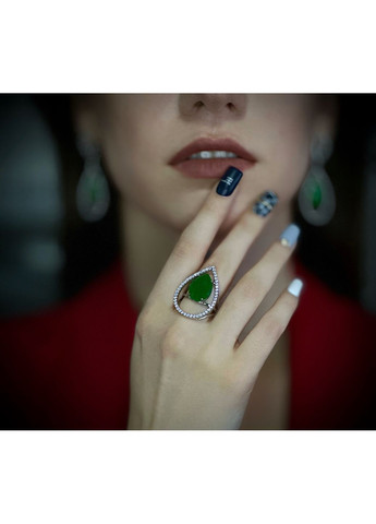 Серебряное кольцо с синтетическим хризопразом и кубическим цирконием, покрытое родием Family Jewelry House (356567842)