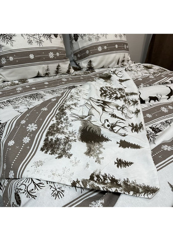 Зимнее постельное белье фланель (байка) семейный размер серого цвета – мягкость, тепло и новогоднее настроение! No Brand (367078090)