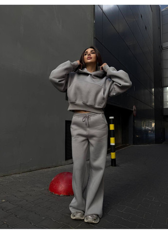 Жіночий теплий костюм з капюшоном сiрого кольору 35157 Fashion (363318288)