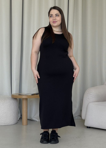 Черное повседневный длинное платье-майка в рубчик светло-бежевое 700000102 платье-майка, футляр Merlini однотонное