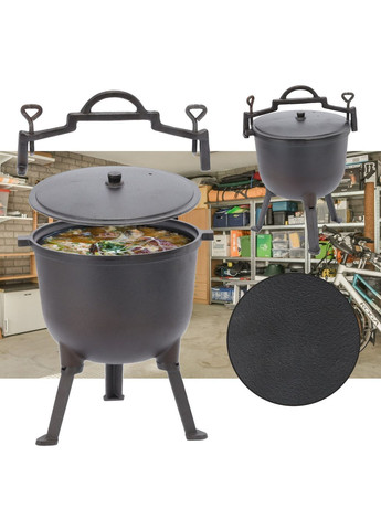 Туристичний чавунний казан 11 л Garden Line на 3 ніжках з кришкою та ручкою для перенесення No Brand (368468390)