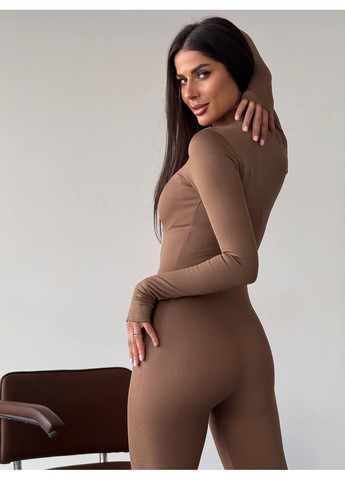 Безшовний комбінезон на флісі з рубчика, приталений та еластичний — ЗАМІРИ В ОПИСІ DK/DL Мода без кордонів комбінезон-брюки однотонний коричневий повсякденний
