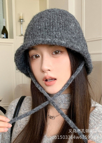 Женская Вязаная Шляпа из Шерсти и Акрила — Теплая Шапка-Бакет с Завязками No Brand в'язаний капелюх / шапка бакет (365301171)