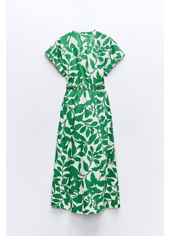 Зелена сукня жіноча printed midi dress with belt Zara