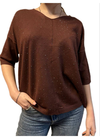 Коричневий демісезонний джемпер с камнями Glam Panic