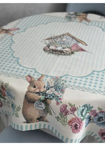 Скатертина гобеленова BLUE BUNNIES, 137х137, Квадратна, Великодній, Без люрексу, 40% поліестер, 60% бавовна, Гобелен LiMaSo (390488767)