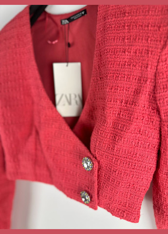 Розовый женский пиджак твидовый укороченный btg-0053 Zara - всесезон