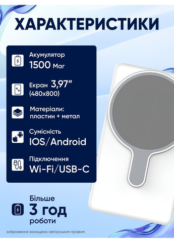 Селфи-монитор для телефона магнитный экран для телефона портативный дисплей зеркало на магнитном креплении на заднюю панель Navu х45 (367191398)