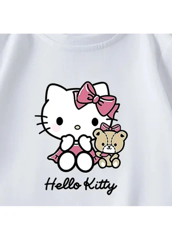 Белая демисезонная футболка для девочки с принтом hello kitty, белый с принтом, 90 см Diana Textile