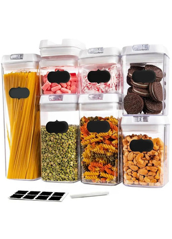 Набір комплект контейнерів ємностей органайзерів боксів для сипучих круп продуктів 7 штук з етикетками маркером (476446-Prob) Unbranded (282718260)