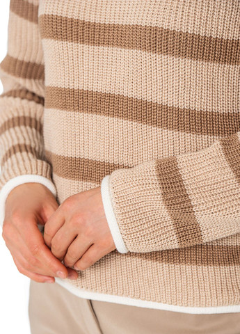 Бежевый хлопковый полосатый женский свитер SVTR