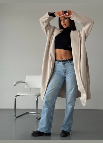 Светло-бежевое демисезонное Кашемировое оверсайз пальто без подкладки. оверсайз Vakko