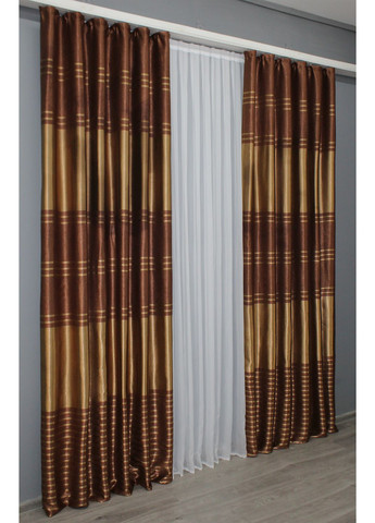 Комплект готових штор Софт № 1392ш Коричневий з золотистим 150х270 см 2 шт (33-0253) VR-Textil (299631259)