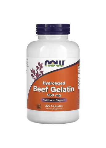 Говяжий Желатин в капсулах Beef Gelatin 550мг – 200 капсул Now Foods (293516618)