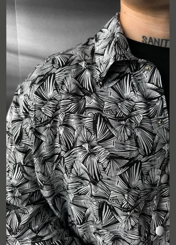 Черно-белая классическая, повседневный, кэжуал рубашка с цветами No Brand