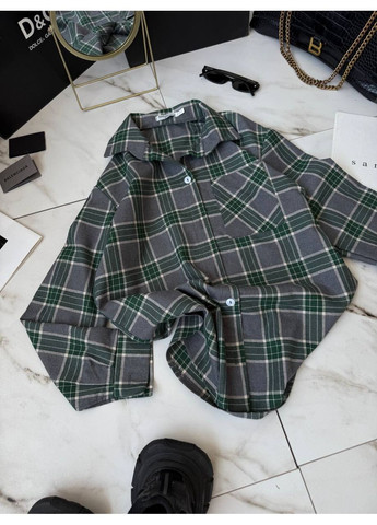 Зеленая повседневный рубашка в клетку Гермес с длинным рукавом