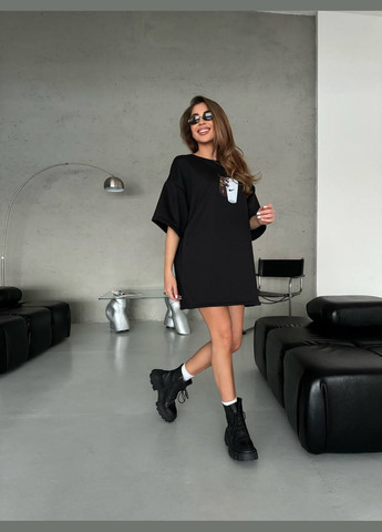 Красивая черная футболка с прином кофе на груди из качественной ткани, однотонная oversize футболка No Brand 157-3 - (292311312)