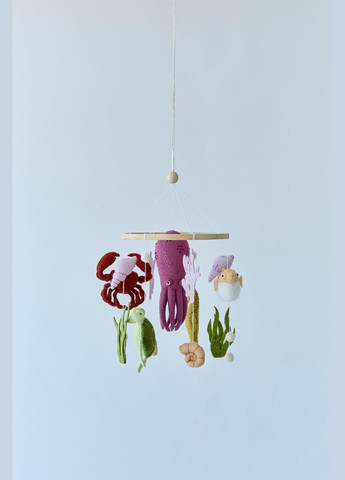 Дитячий мобіль на ліжечко для немовлят WoollyFox "Морський світ: восьминіг, краб, морський коник, рибка" No Brand (342758040)