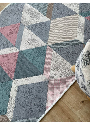 Хлопковый двусторонний ковер. Турция.Shana Arty-10 80Х150 см. Розовый, зеленый. No Brand (366293927)