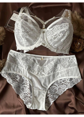 Білий молочний комплект жіночої нижньої білизни з портупеями Lanny Mode