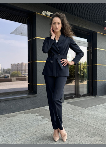 Темно-синий женский темно-синий жакет с воротником шалькой и поясом 3352 Cat Orange -