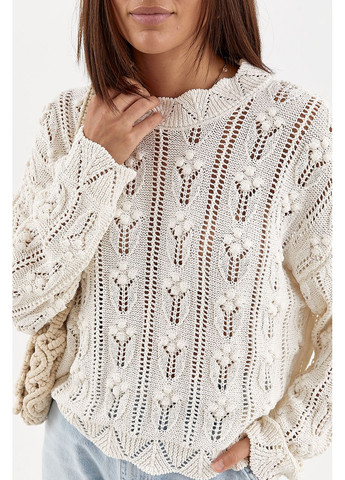 Молочный демисезонный женский свитер из ажурной вязки - молочный цвет Lurex