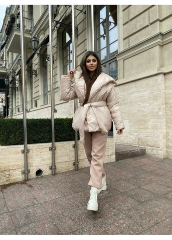 Бежева зимня куртка жіноча куртка-ковдра KaraMix