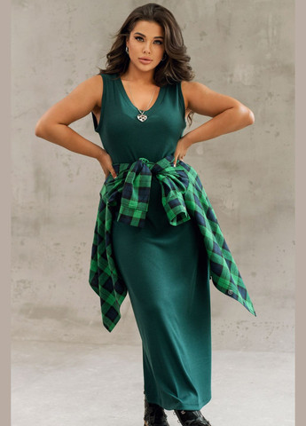 Зеленое кэжуал трикотажное платье макси футляр No Brand однотонное