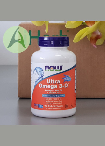 Ультра омега с витамином D3, 600 ЭПК, 300 ДГК, 90 капсул Now Foods (335403767)