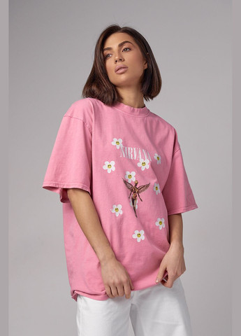Рожева літня футболка tie-dye з принтом nirvana Lurex