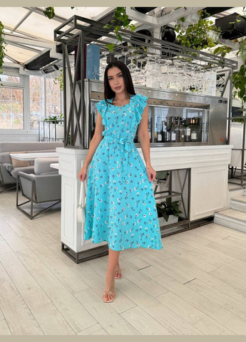 Бірюзова сукня, тканина преміум якості Украина з квітковим принтом