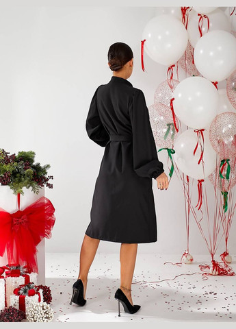 Чорна класична сукня міді на гудзиках чорного кольору 30340 сукня-сорочка Fashion однотонна
