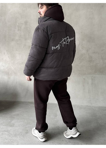 Серая пуховик замш серый No Brand