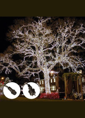 Гирлянда нить УЛИЧНАЯ Белая 10м 100 led на черном проводе, переходник для соединения Po Fanu (311507386)