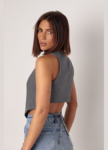 Серый женский женский жилет с воротником и завязками на спине - серый Lurex - демисезонный