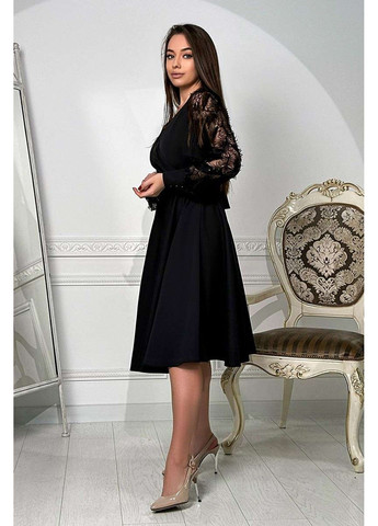 Черное коктейльное платье гипюр перо 24007 черное Tanita-Romario