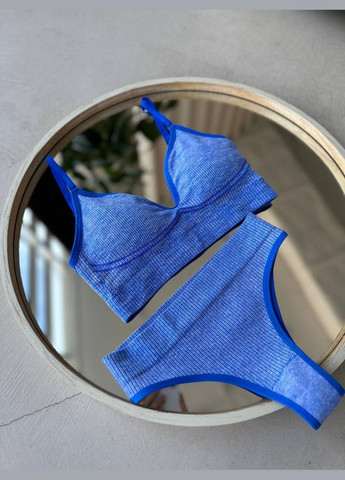 Темно-голубой демисезонный базовый женский комплект белья No Brand