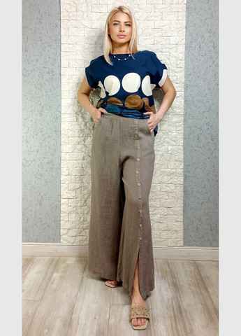 Брюки Puro Lino палаццо лляні з розрізами та гудзиками (336164470)