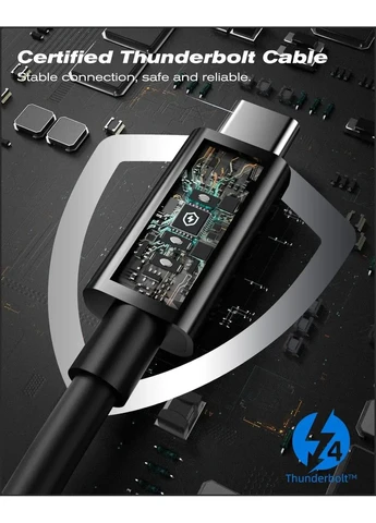 Кабель Thunderbolt 4 USB-C 1м, 240W 40Gbps 5A USB Type-C 8K/dual 4K PD швидка зарядка чорний сертифікований No Brand (388579624)