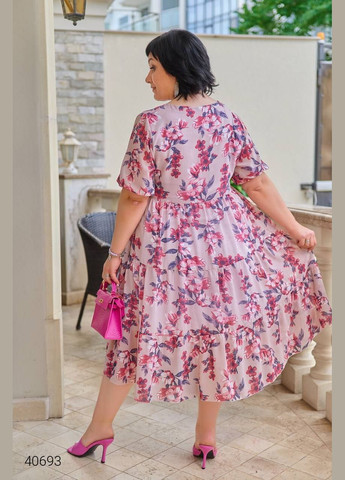 Розовое повседневный шифоновое платье больших размеров Liton с цветочным принтом
